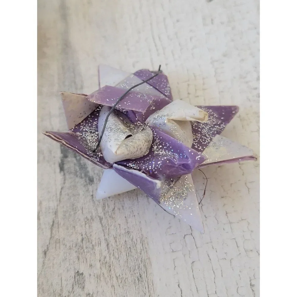 Handmade glitter bow purple Xmas ornament Decor figure